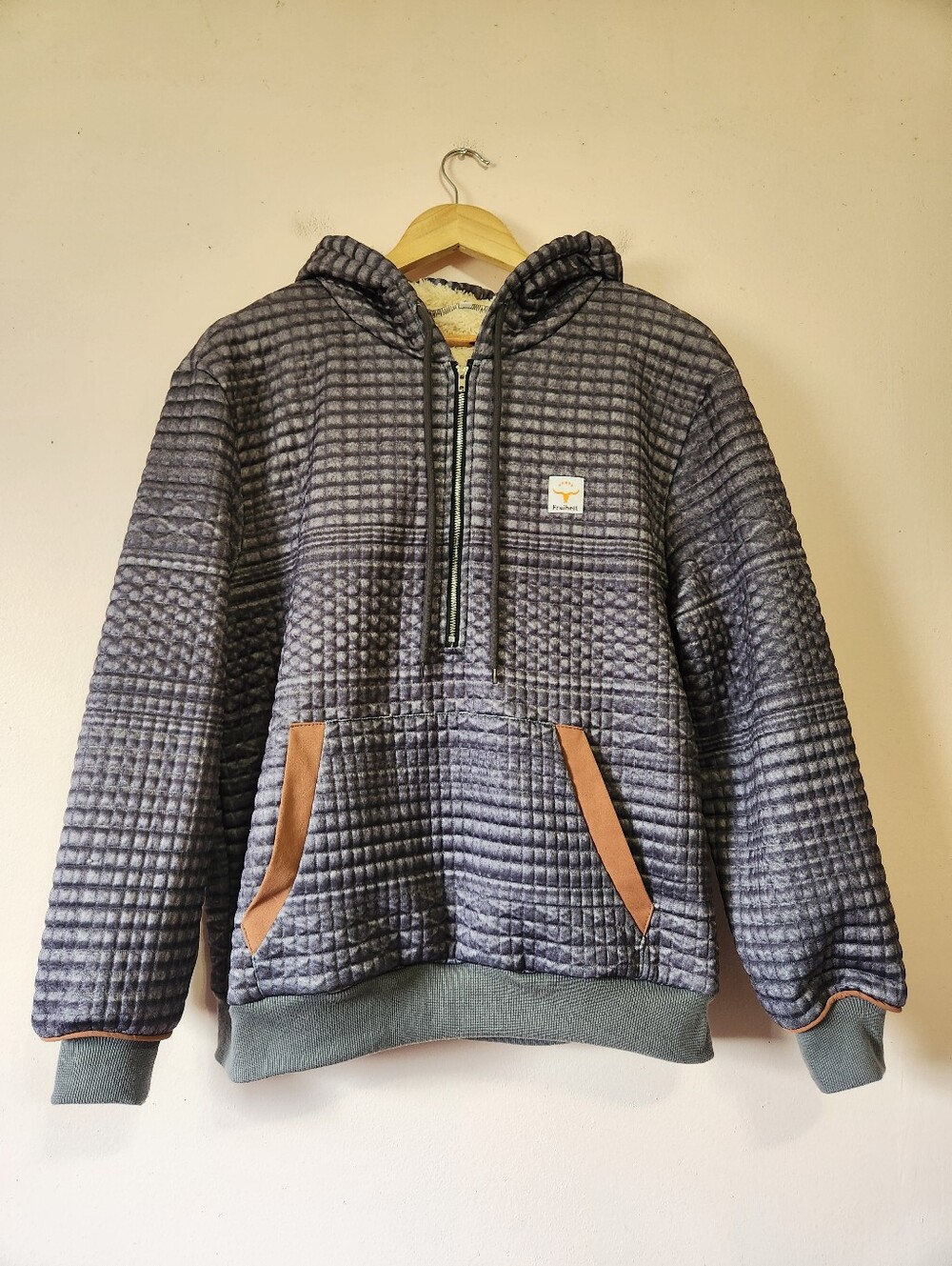 Freiheit Quilted Sherpa Lined Half Zip Hoodie Western Longhorn Skull Pullover M